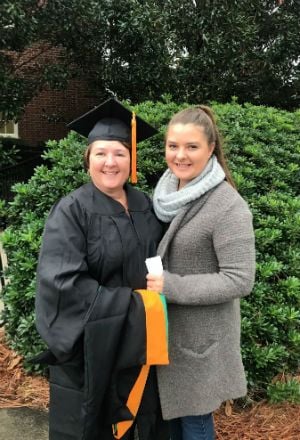 Tammy Hussey and her daughter, Rebecca Crawford, at UNC Wilmington graduation day